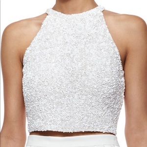 Parker Grenada Sleeveless Beaded Crop Top White